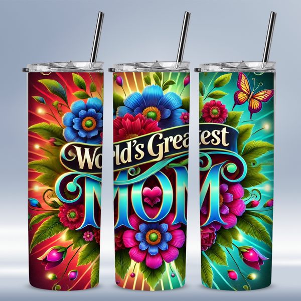 Floral Radiance – “World’s Greatest Mom” Tumbler